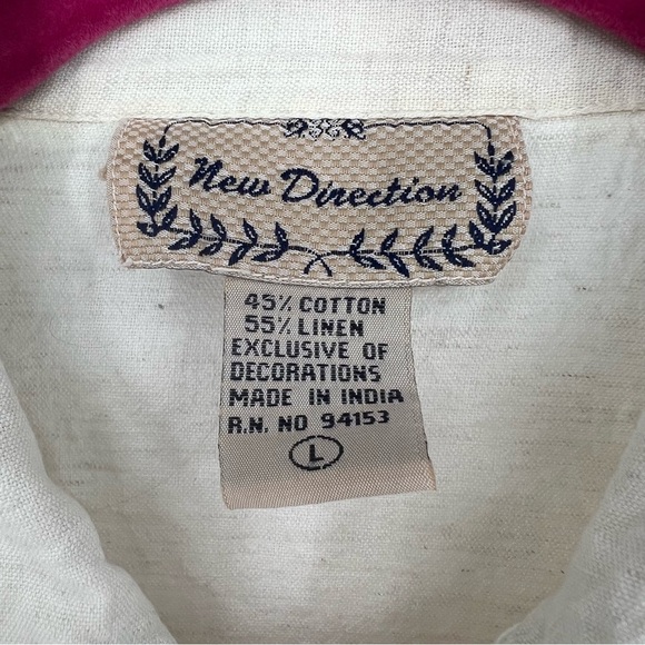 VTG New Directions Safari Print Embroidered Button Shirt Large Linen Cotton - Picture 8 of 16